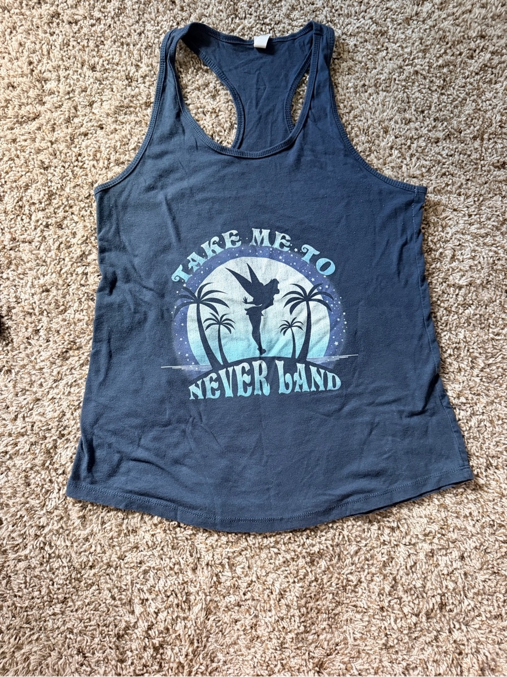 Disney Tinkerbell and Peter Pan Blue Scoop Neck Tank with Never Land Graphic - Picture 3 of 4